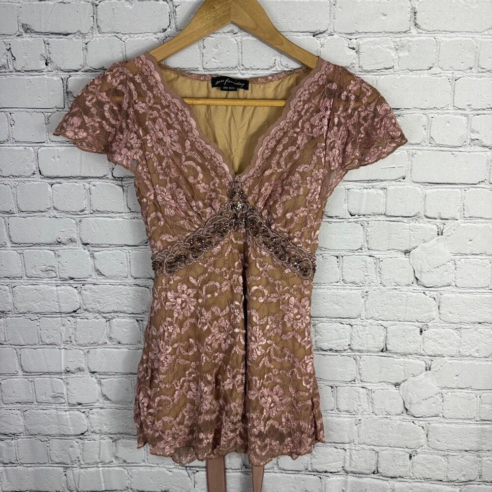 Vintage Ann Ferriday Lace Stretch Top Pink One Size